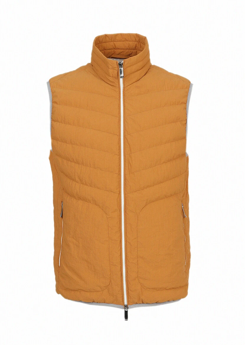 Orange Regular Fit Turtleneck Casual Weaving Puffer Vest - 6