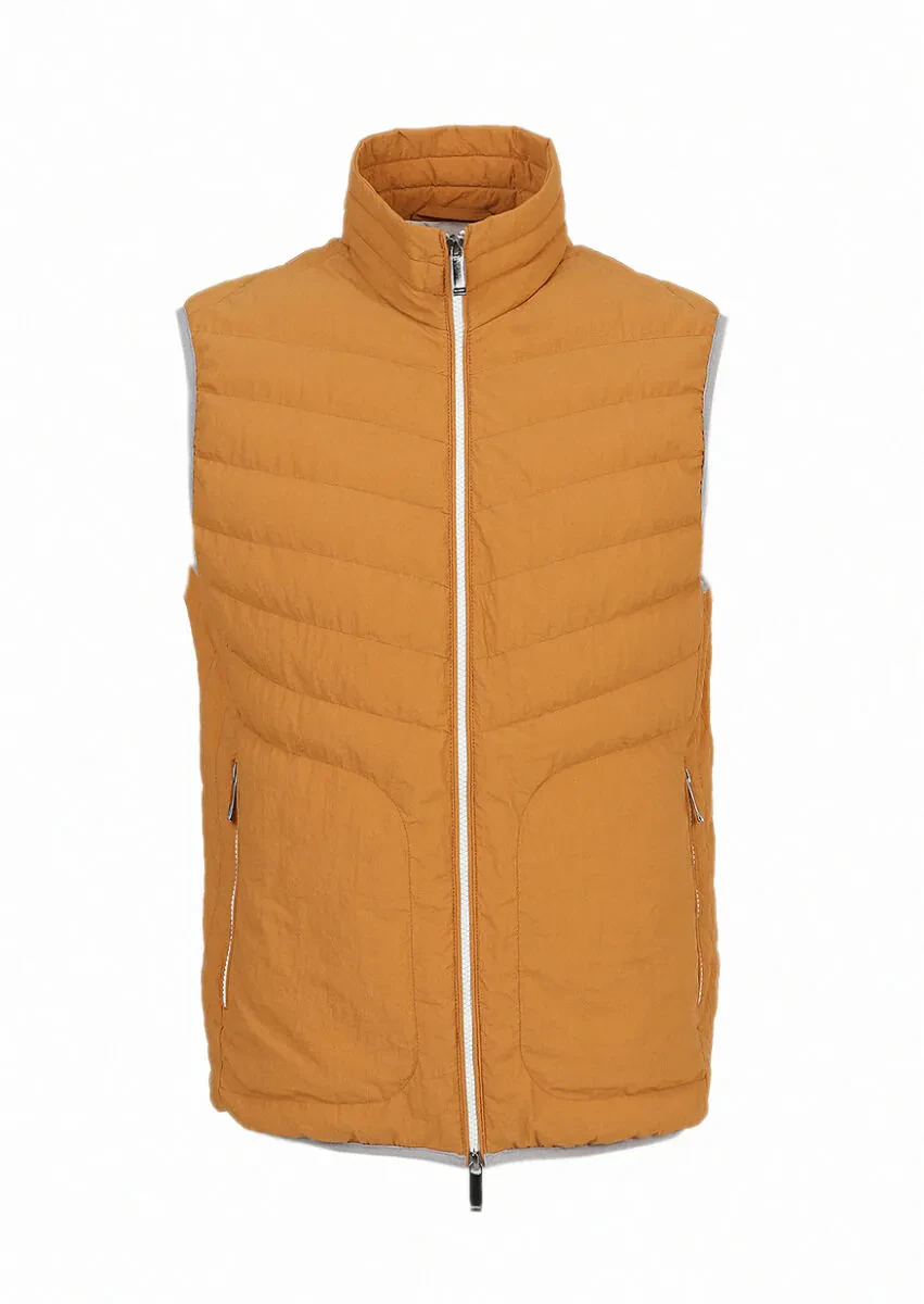 Orange Regular Fit Turtleneck Casual Weaving Puffer Vest - 6