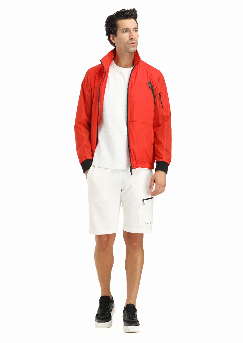 Orange Regular Fit Turtleneck Denim Weaving Removable Hood Coat - RAMSEY