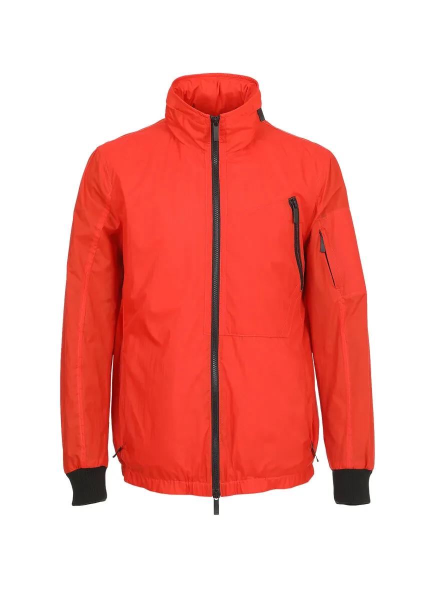 Orange Regular Fit Turtleneck Denim Weaving Removable Hood Coat - 8