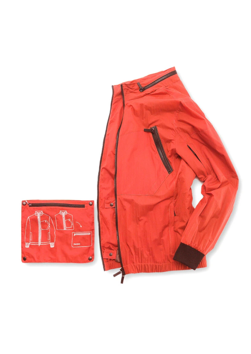 Orange Regular Fit Turtleneck Denim Weaving Removable Hood Coat - 9