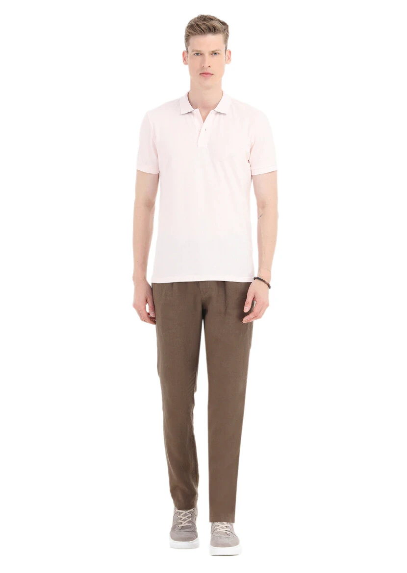 Pembe Baskılı Polo Yaka %100 Pamuk T-Shirt - 1