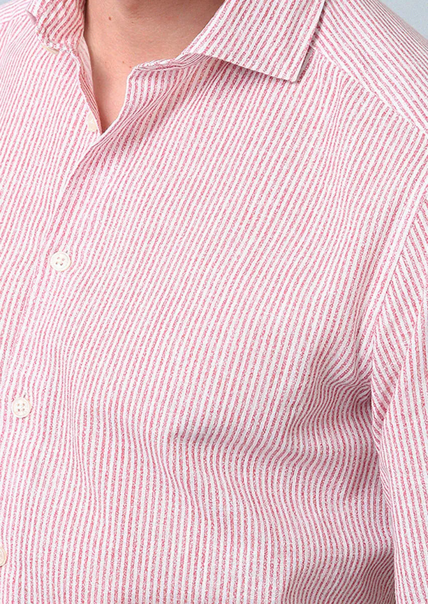 Pembe Baskılı Regular Fit Dokuma Casual %100 Pamuk Gömlek - 3