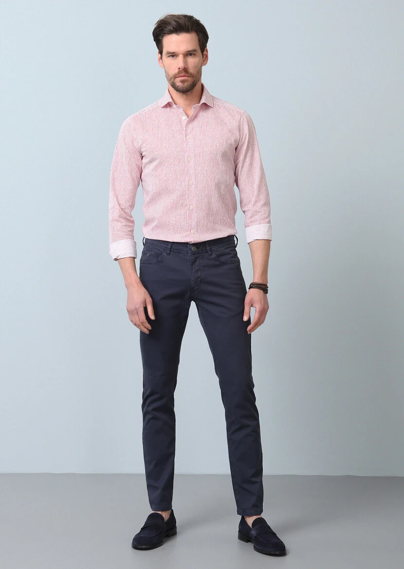 Pembe Baskılı Regular Fit Dokuma Casual %100 Pamuk Gömlek - 5