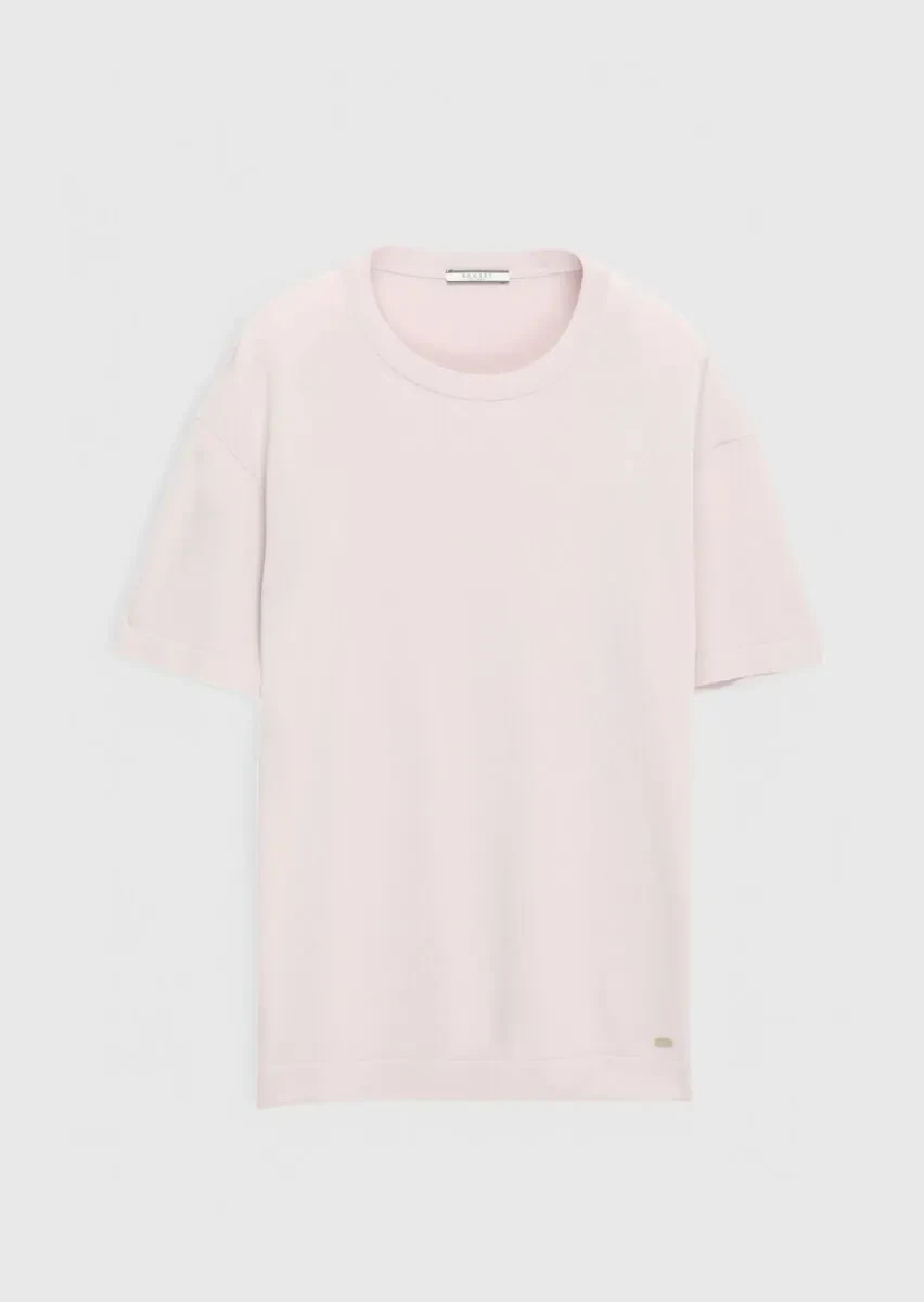 Pembe Bisiklet Yaka Düz Örgü Triko - 6