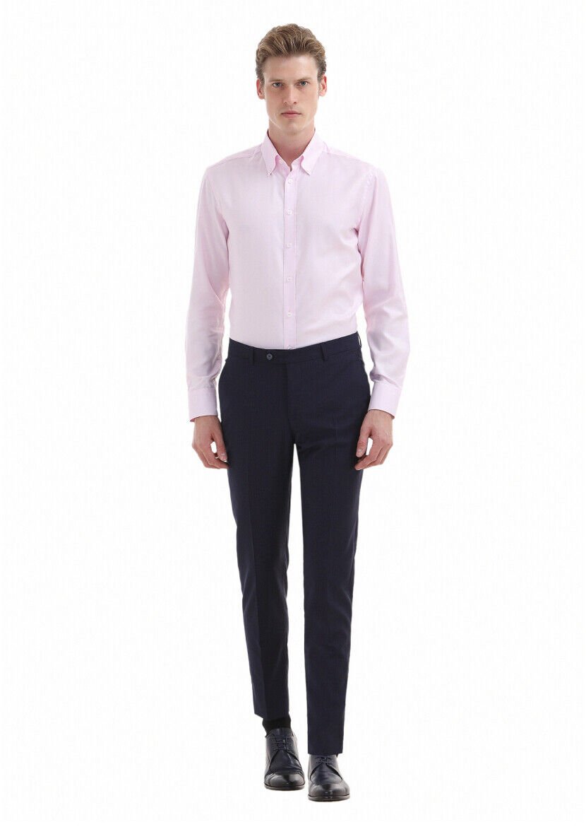 Pembe Düz Regular Fit Dokuma Klasik %100 Pamuk Gömlek - RAMSEY