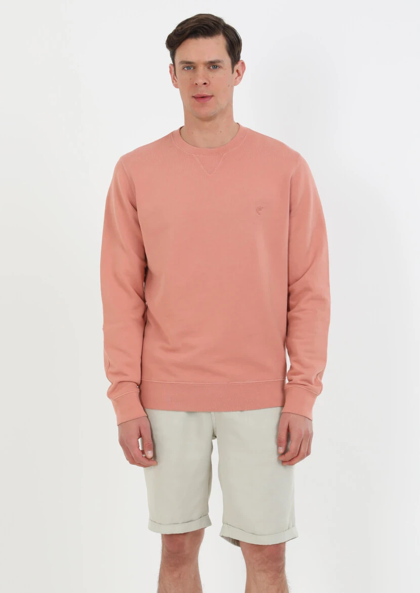 Pembe Düz Sweatshırt - 1