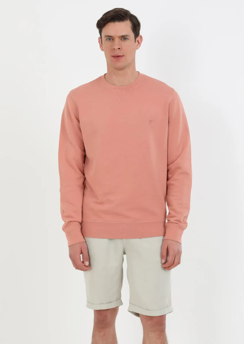 Pembe Düz Sweatshırt - 1