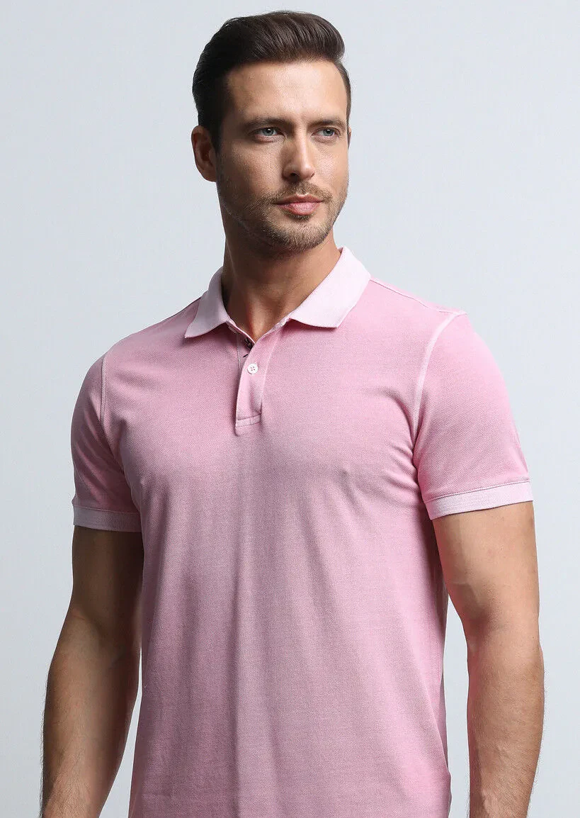 Pembe Jakarlı Polo Yaka %100 Pamuk T-Shirt - 2
