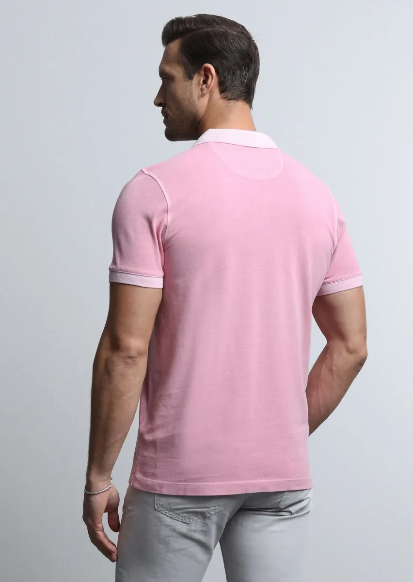 Pembe Jakarlı Polo Yaka %100 Pamuk T-Shirt - 5