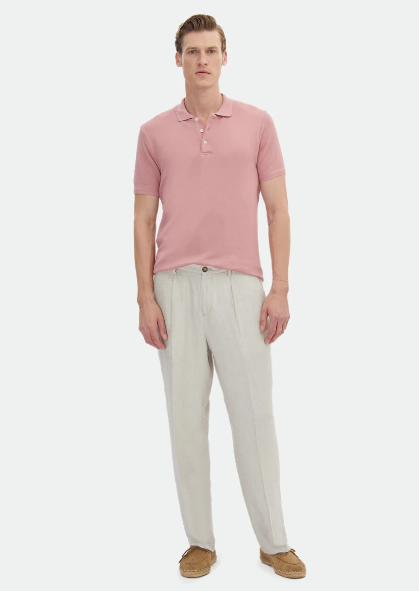 Pembe Jakarlı Polo Yaka %100 Pamuk T-Shirt 