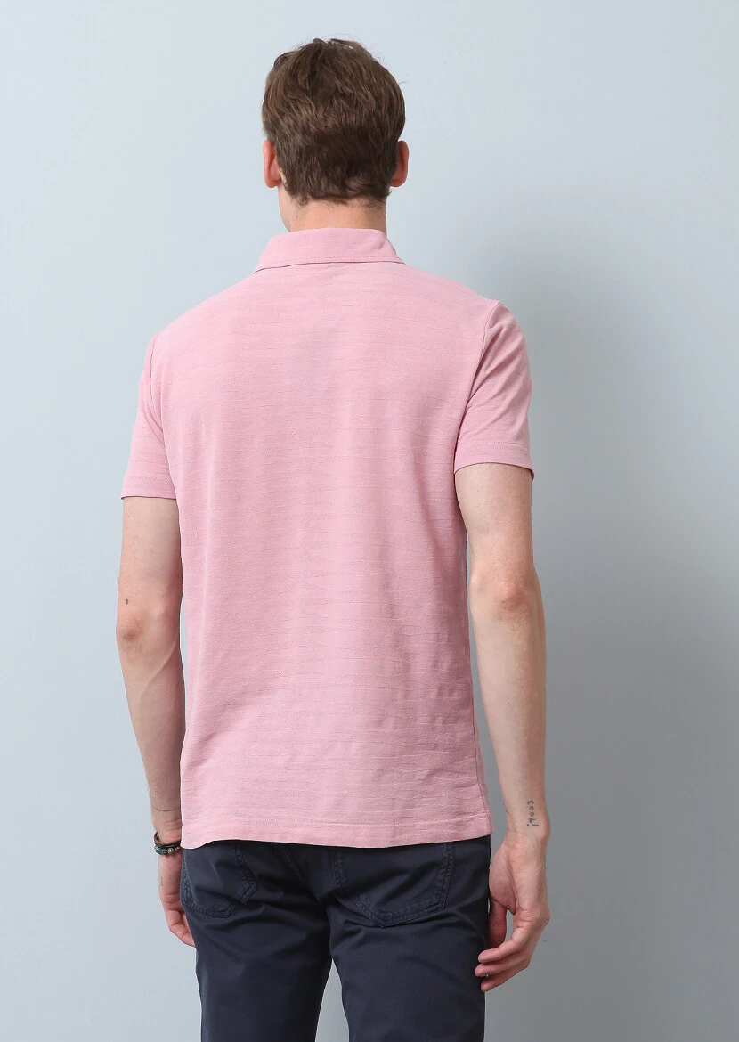 Pembe Polo Yaka %100 Pamuk T-Shirt - 5