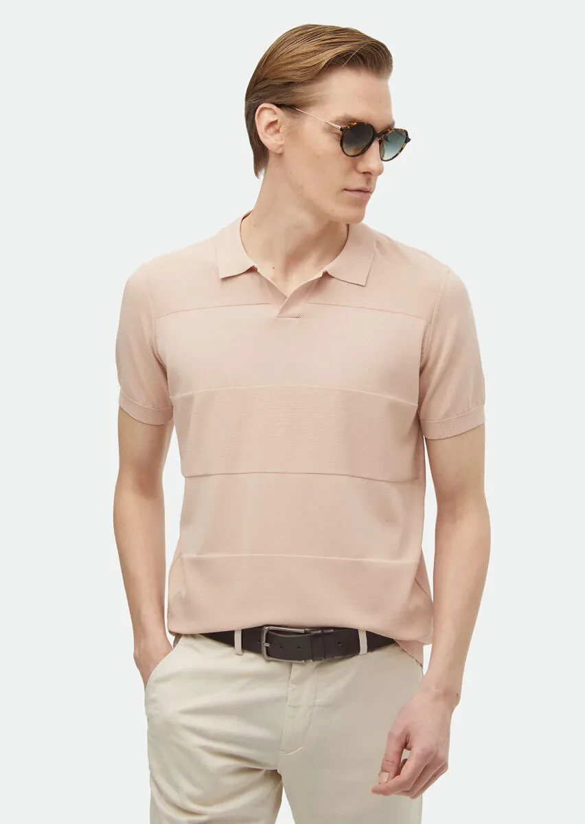 Pembe Polo Yaka Jakarlı Triko - 1