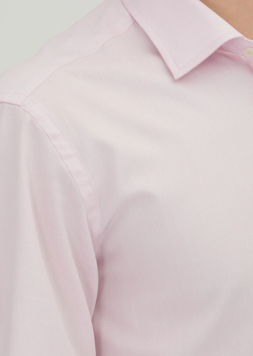 Pembe Regular Fit Dokuma Klasik %100 Pamuk Gömlek - 3