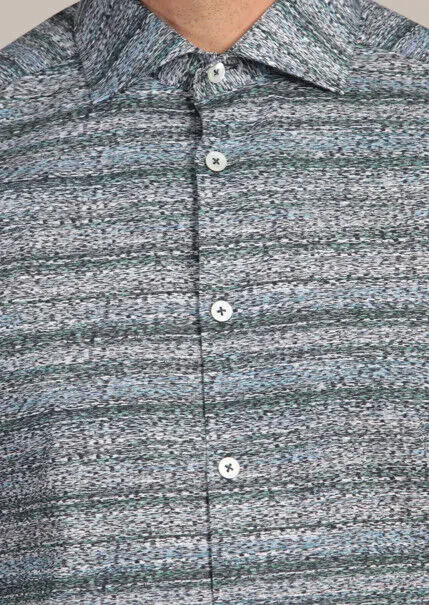 Petrol Baskılı Fitted Fit Dokuma Casual %100 Pamuk Gömlek - 4