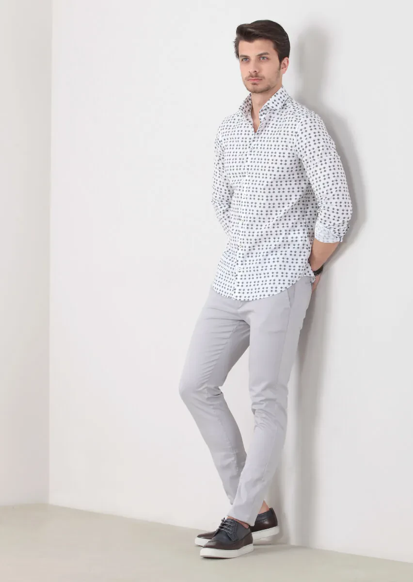 Petrol Baskılı Slim Fit Dokuma Casual %100 Pamuk Gömlek - 1