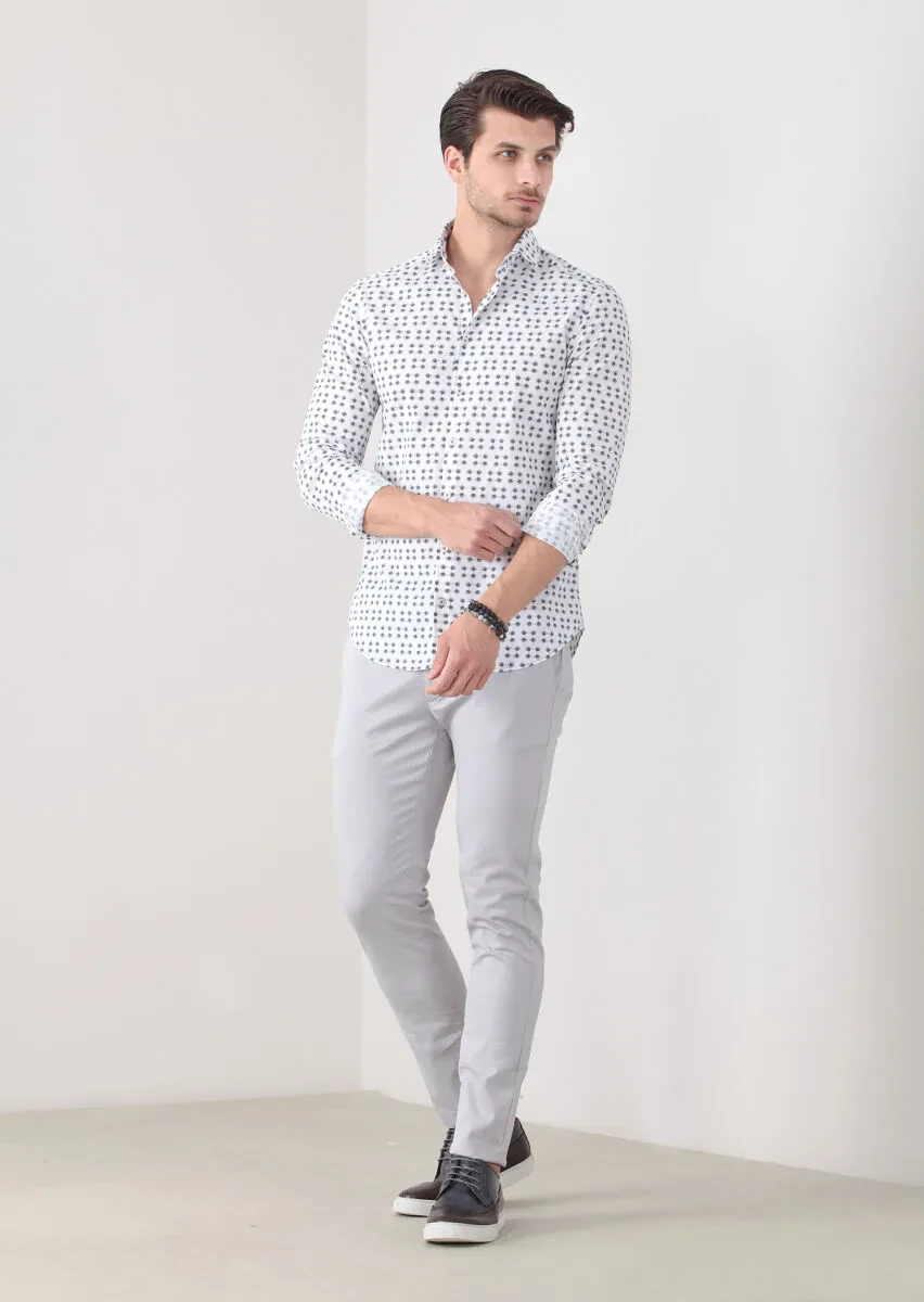 Petrol Baskılı Slim Fit Dokuma Casual %100 Pamuk Gömlek - 2