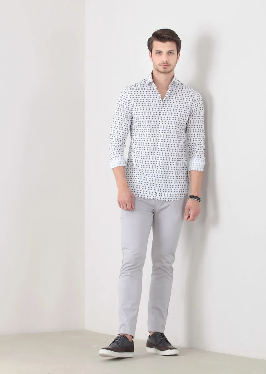 Petrol Baskılı Slim Fit Dokuma Casual %100 Pamuk Gömlek - 3