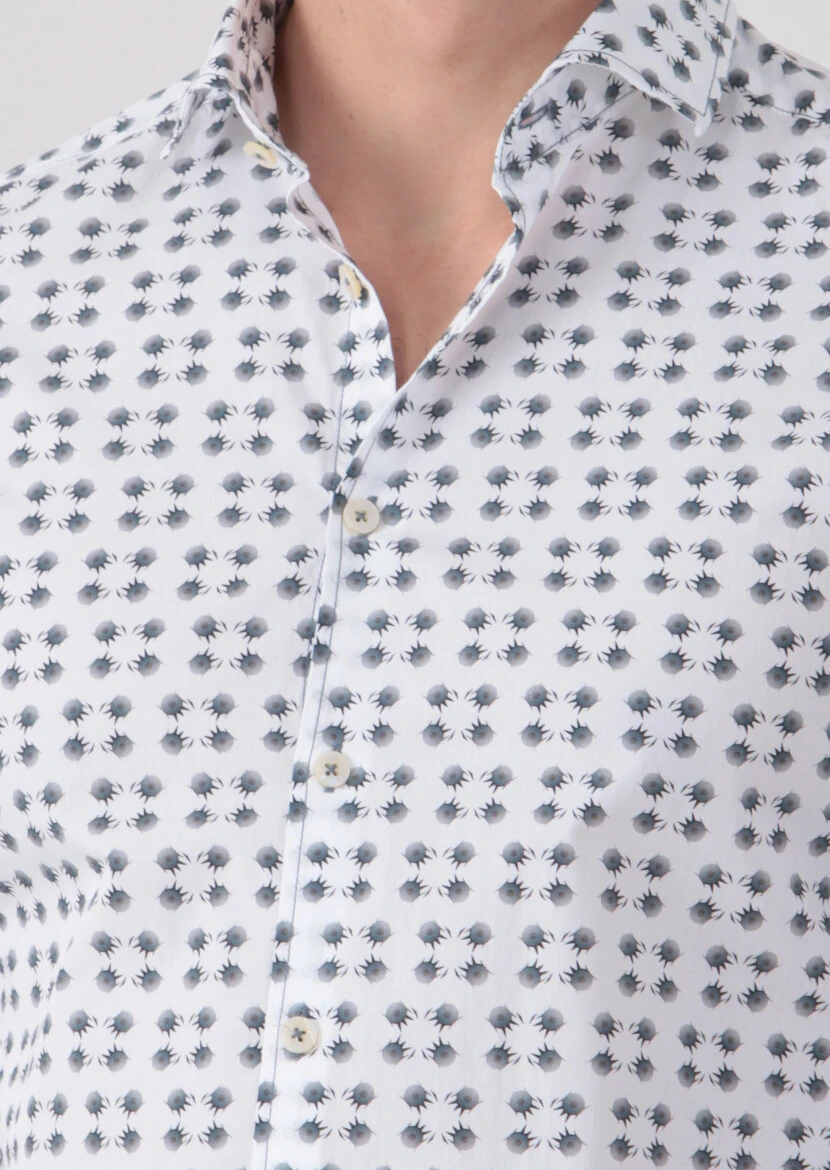 Petrol Baskılı Slim Fit Dokuma Casual %100 Pamuk Gömlek - 4