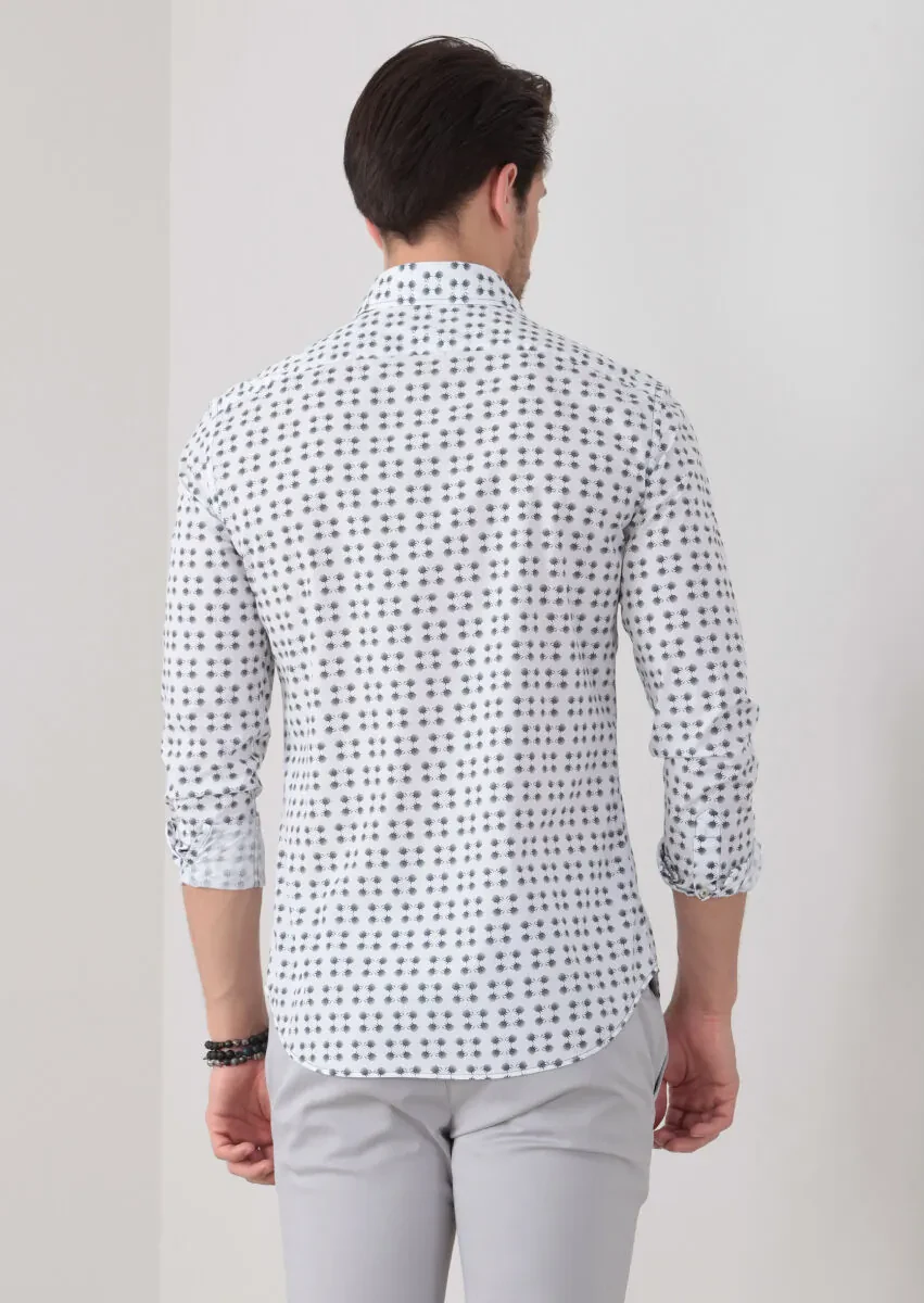 Petrol Baskılı Slim Fit Dokuma Casual %100 Pamuk Gömlek - 5