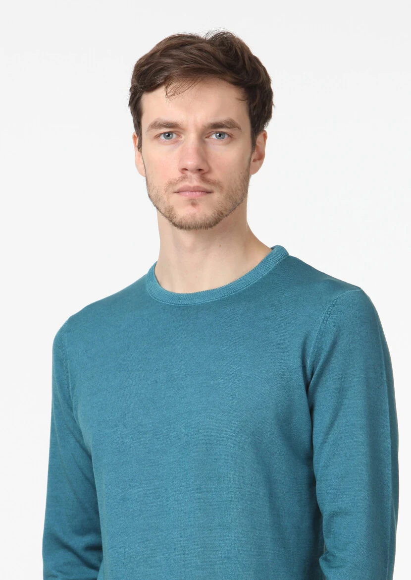 Petrol Blue Knitwear Sweatshirt - 3