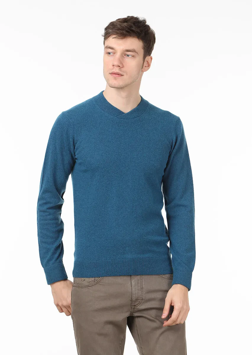 Petrol Blue Knitwear Sweatshirt - 1