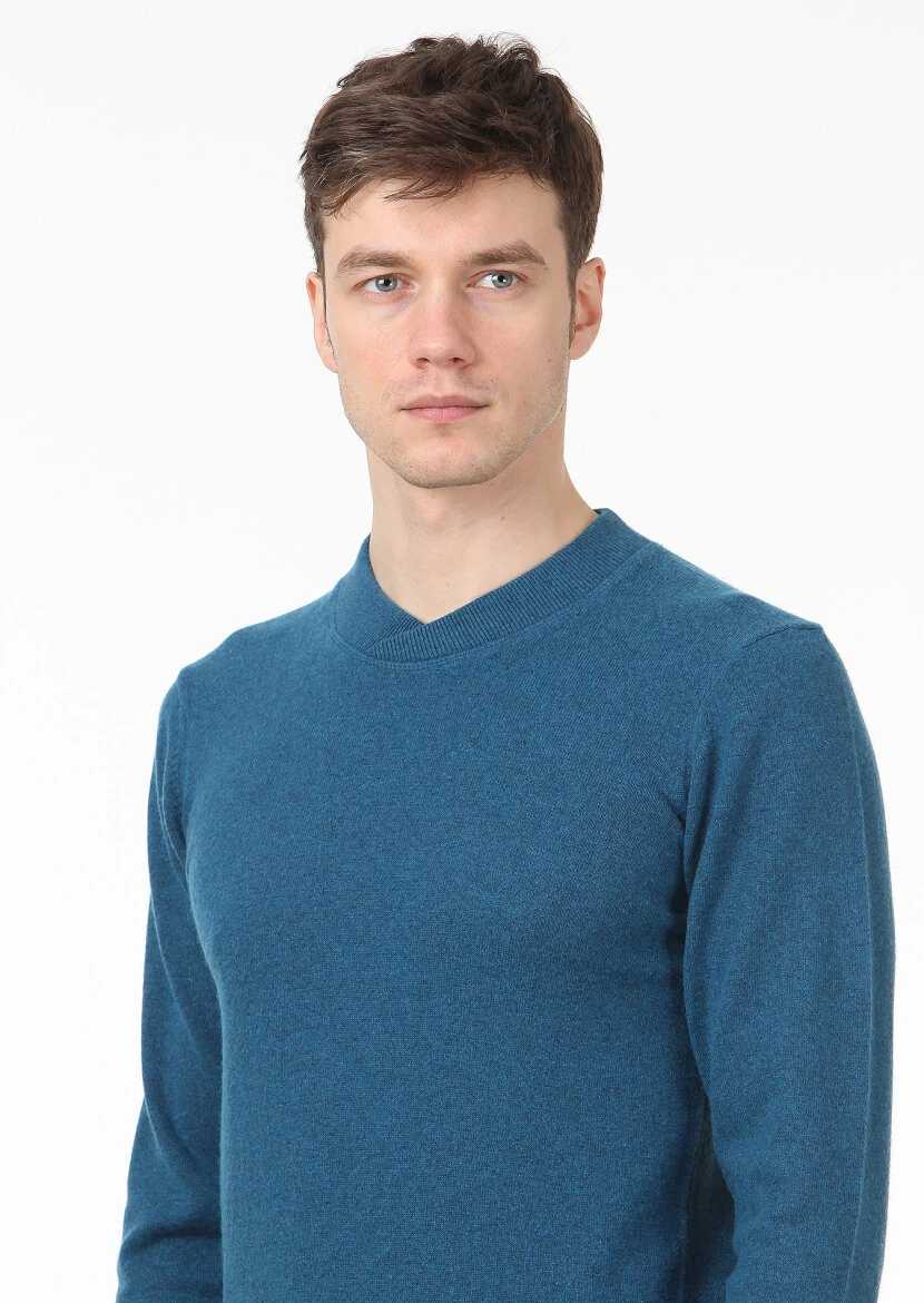 Petrol Blue Knitwear Sweatshirt - 2
