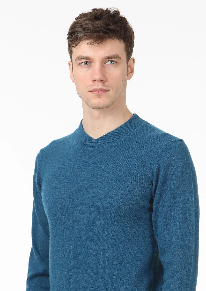 Petrol Blue Knitwear Sweatshirt - 2