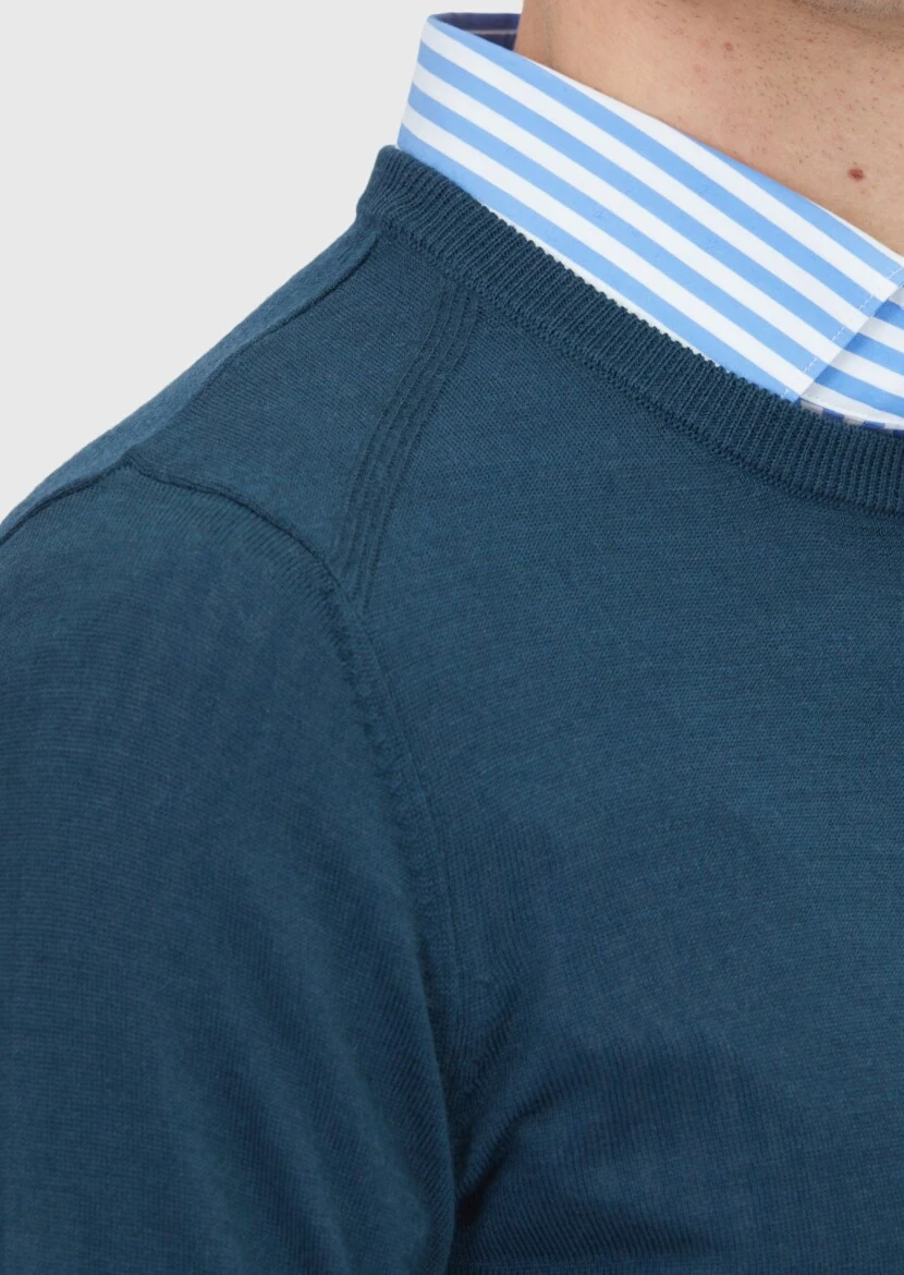 Petrol Blue Knitwear Sweatshirt - 4