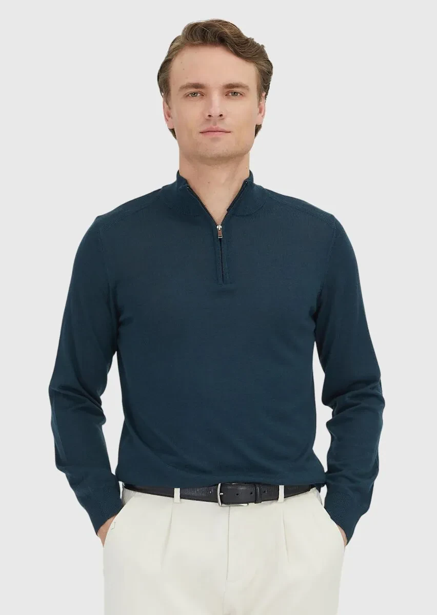 Petrol Blue Knitwear Sweatshirt - 1