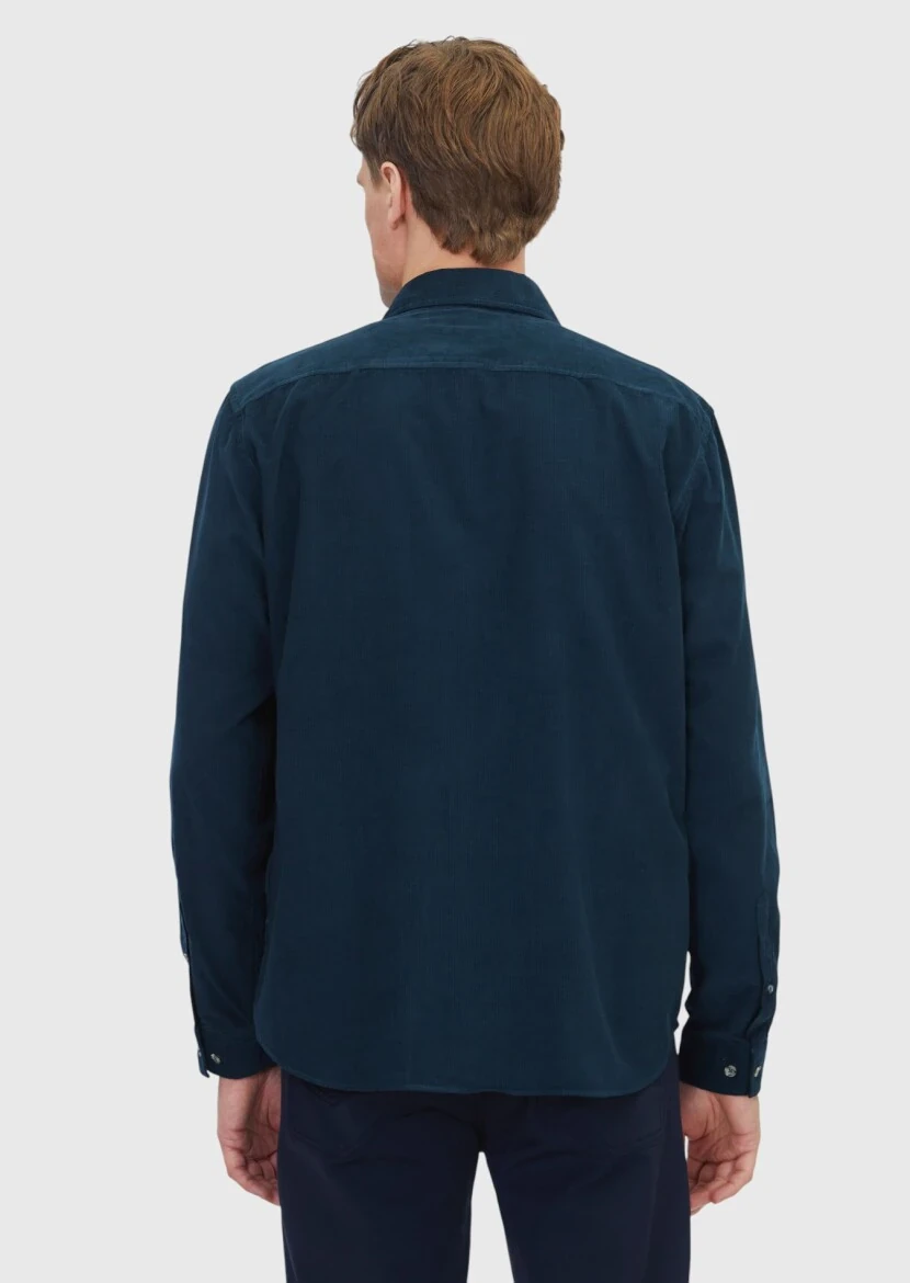 Petrol Blue Plain Weaving Casual 100% Cotton Shirt - 6