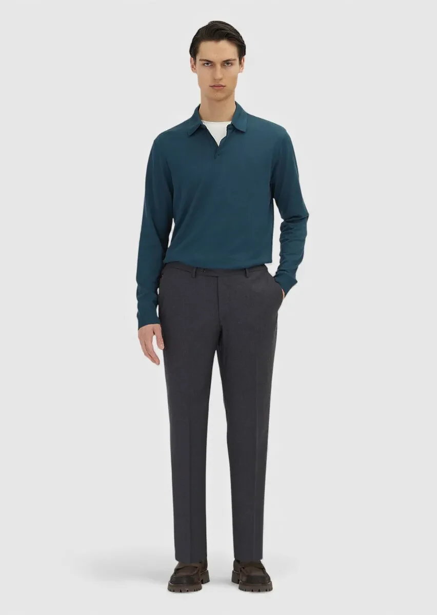 Petrol Blue Polo Neck Plain Sweatshirt - 2