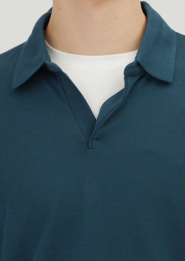 Petrol Blue Polo Neck Plain Sweatshirt - 3