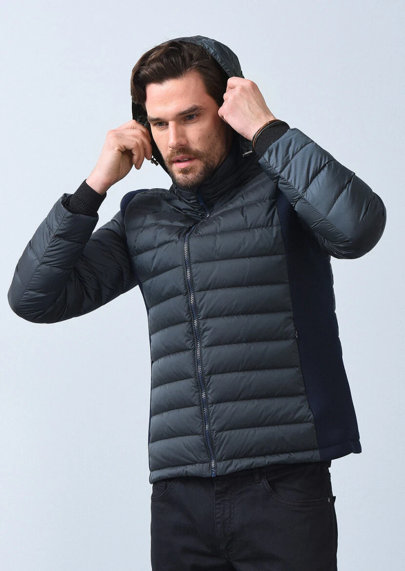 Petrol Blue Regular Fit Turtleneck Casual Weaving Coat - 4