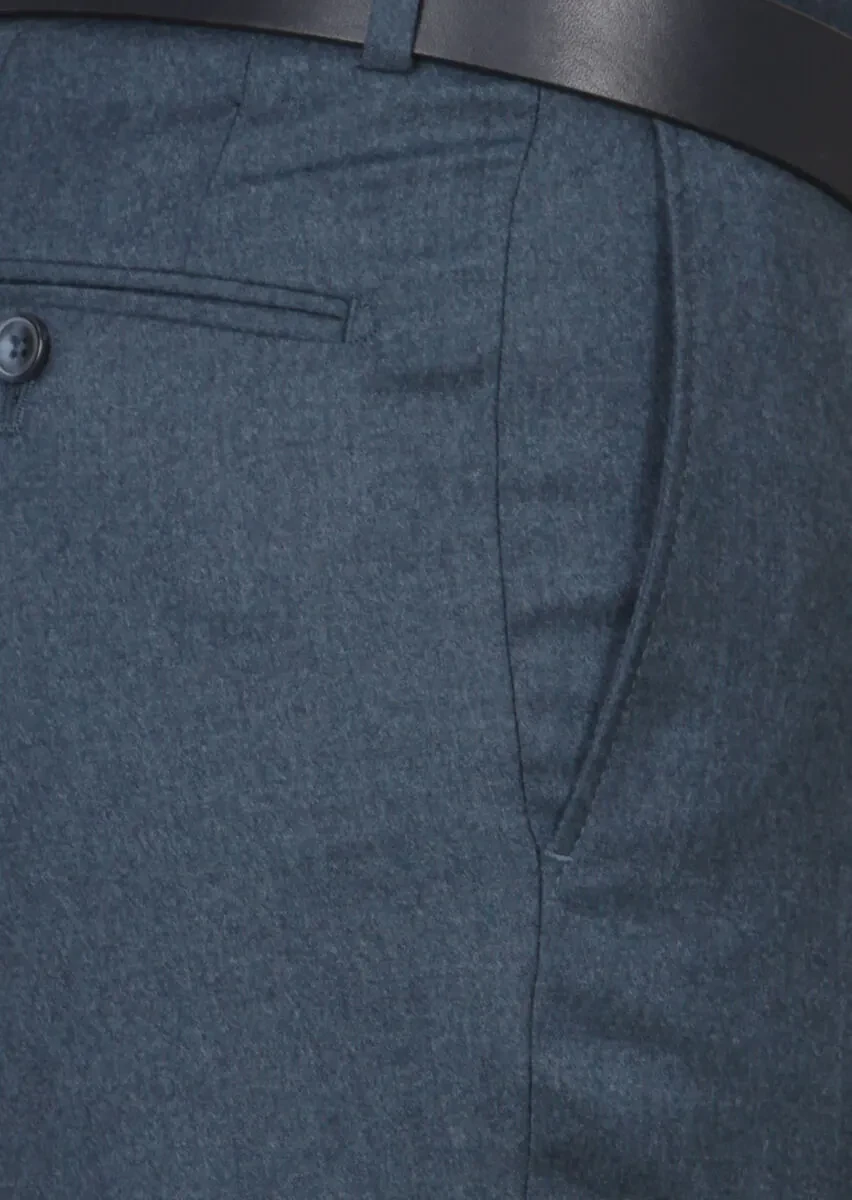 Petrol Blue Weaving Regular Fit Classical 100% Wool Trousers - 3