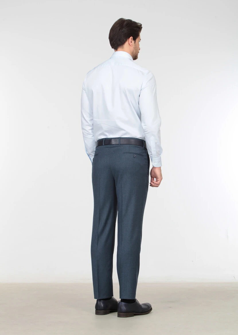 Petrol Blue Weaving Regular Fit Classical 100% Wool Trousers - 4