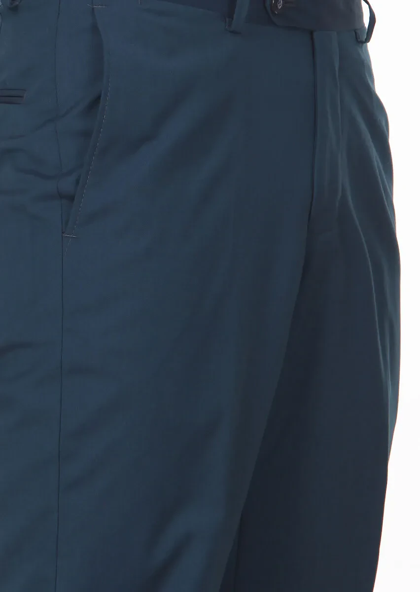 Petrol Blue Weaving Regular Fit Classical 100% Wool Trousers - 3