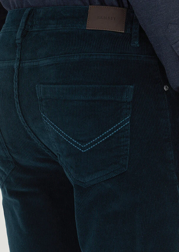 Petrol Blue Weaving Slim Fit Casual Cotton Blended Trousers - 4