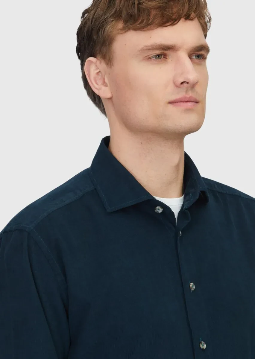 Petrol Düz Dokuma Kadife Casual %100 Pamuk Gömlek - 3
