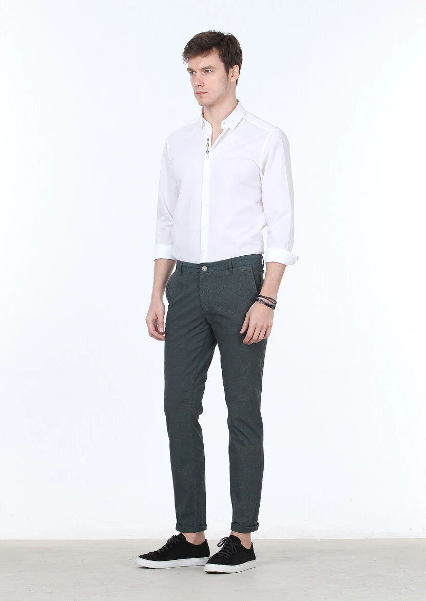 Petrol Düz Dokuma Regular Fit Casual Pamuk Karışımlı Pantolon - 2