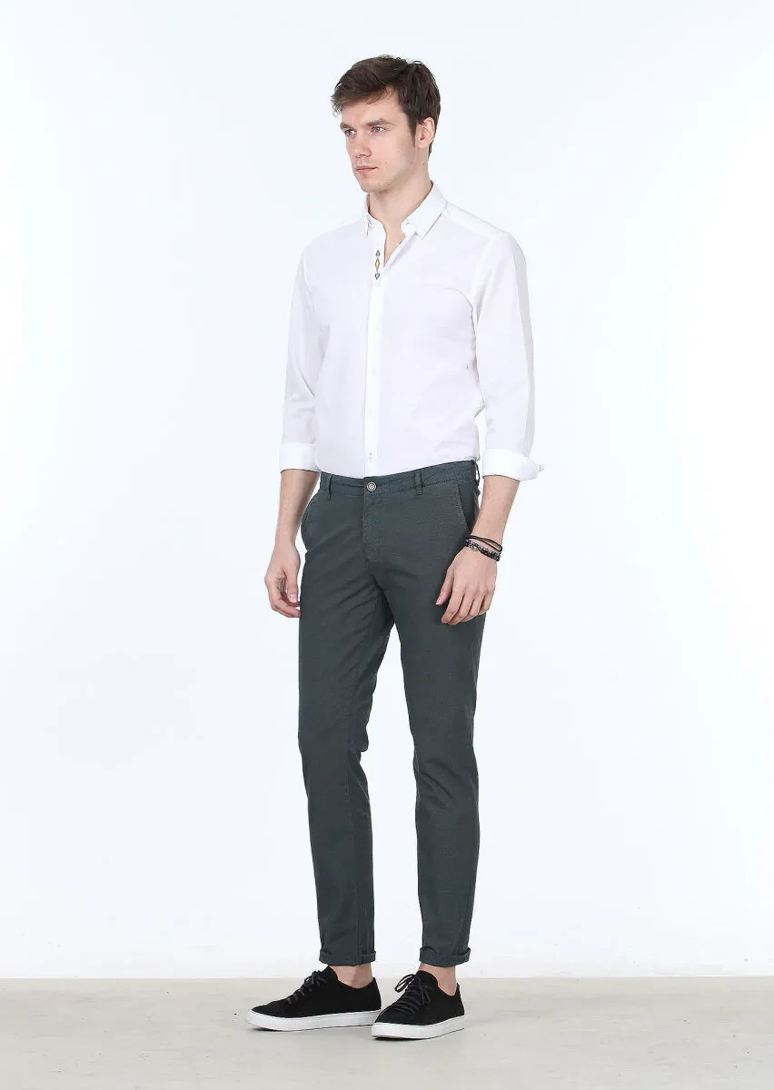 Petrol Düz Dokuma Regular Fit Casual Pamuk Karışımlı Pantolon - 2
