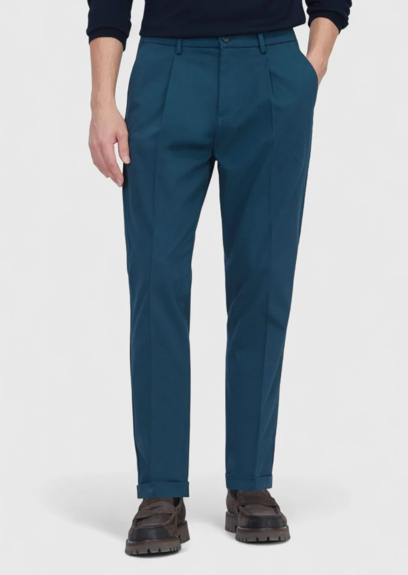Petrol Düz Dokuma Regular Fit Casual Pamuk Karışımlı Pantolon - RAMSEY