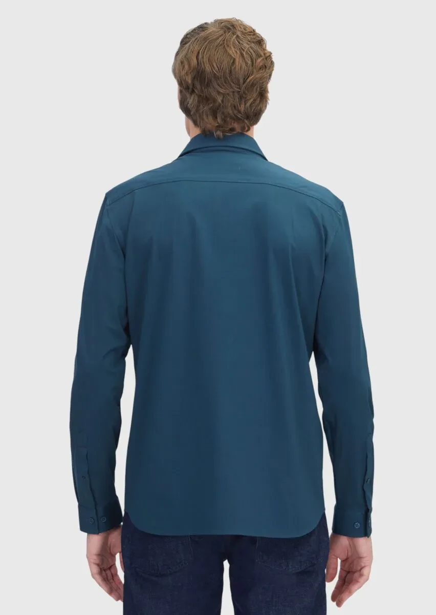 Petrol Düz Regular Fit Casual Pamuk Karışımlı Gömlek - 6