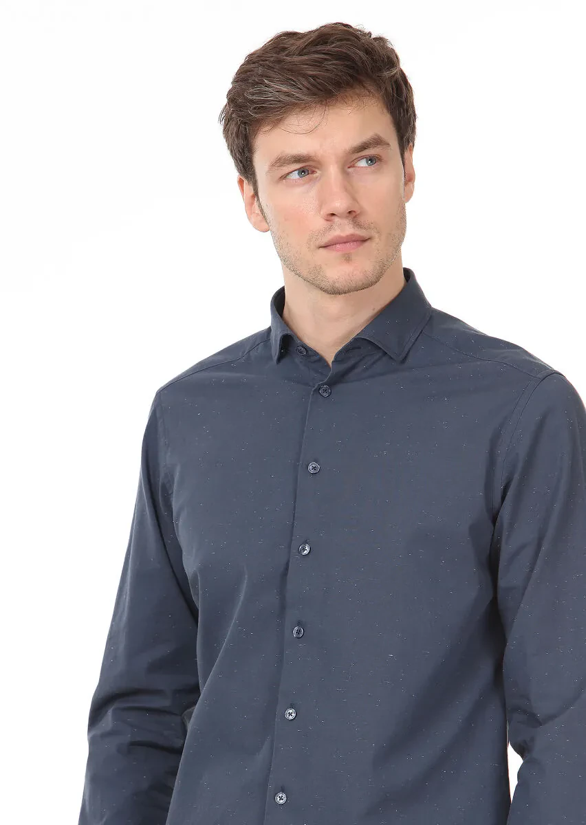 Petrol Düz Slim Fit Dokuma Casual %100 Pamuk Gömlek - 2
