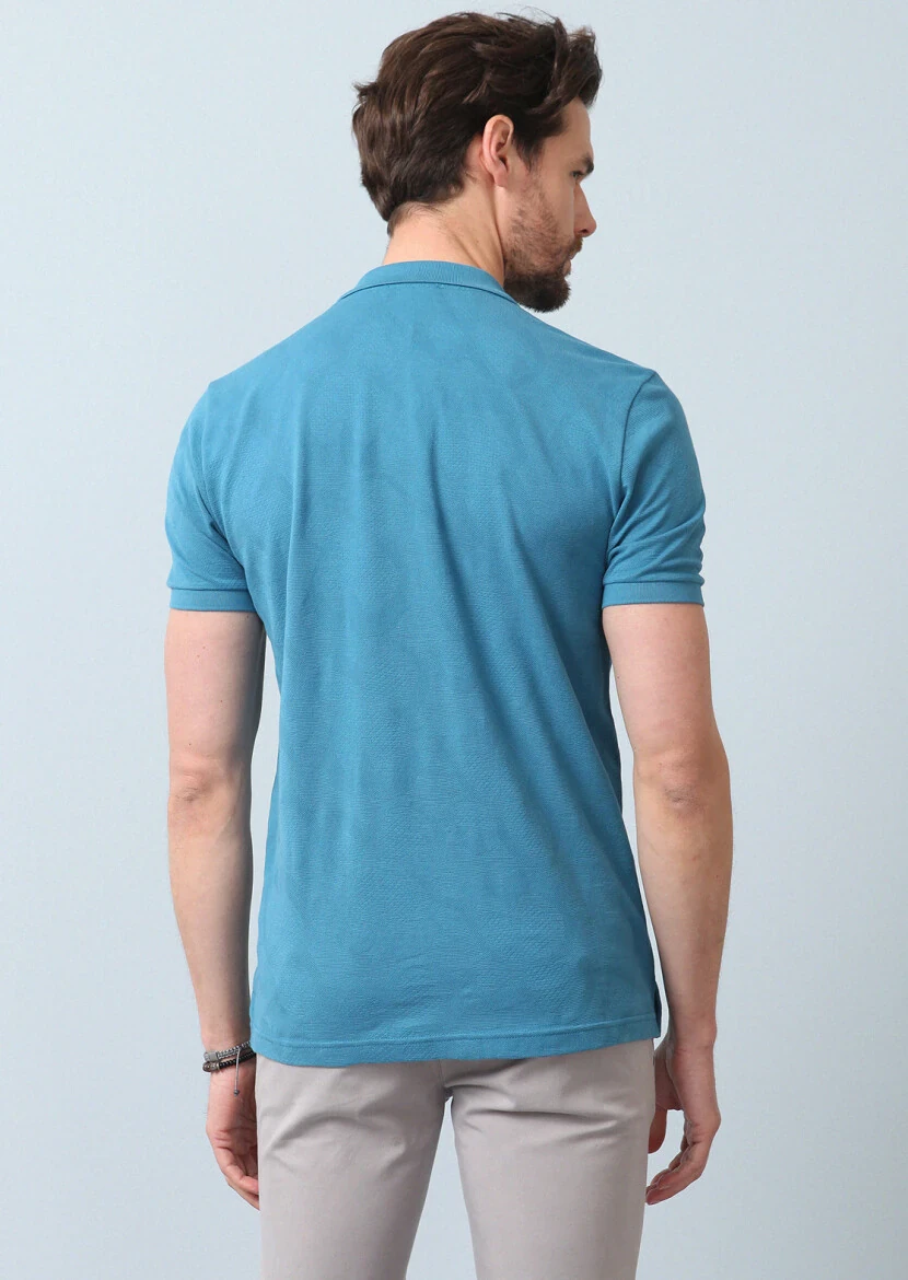 Petrol Jakarlı Polo Yaka %100 Pamuk T-Shirt - 6