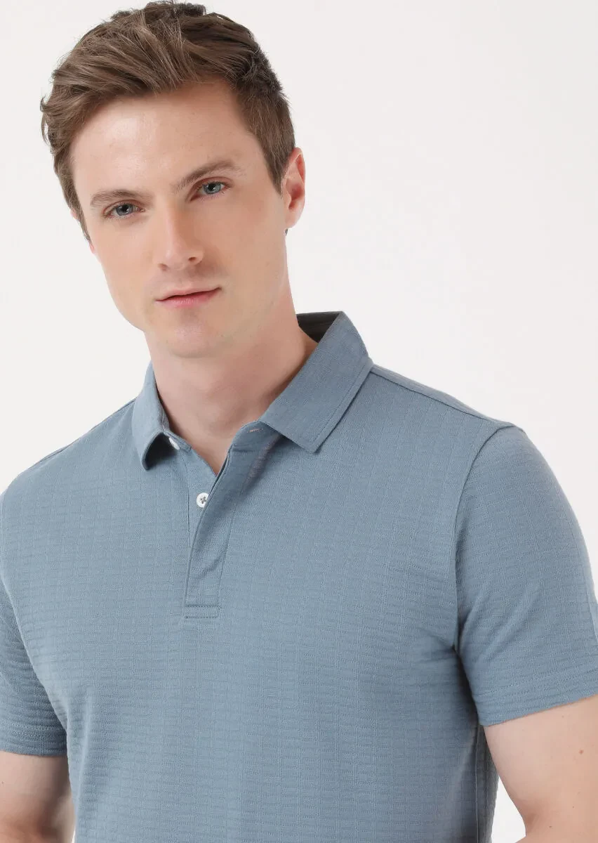 Petrol Jakarlı Polo Yaka %100 Pamuk T-Shirt - 3
