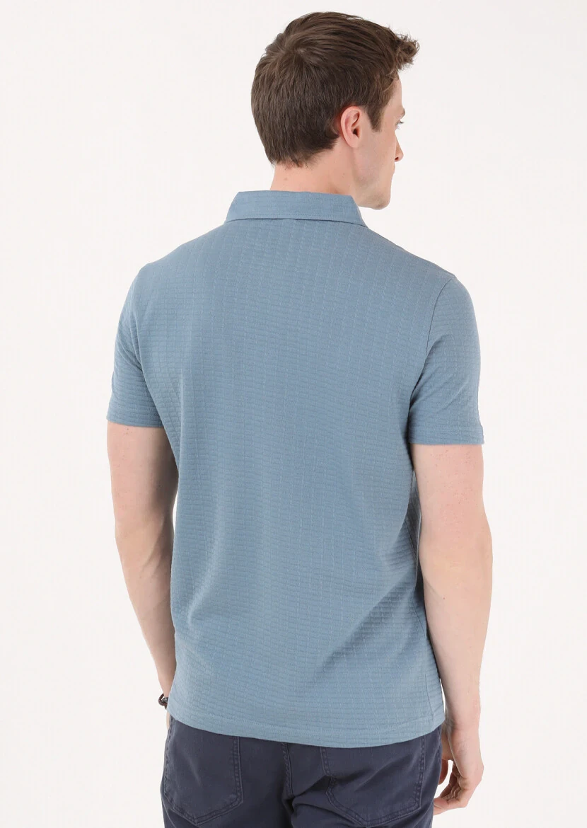 Petrol Jakarlı Polo Yaka %100 Pamuk T-Shirt - 5
