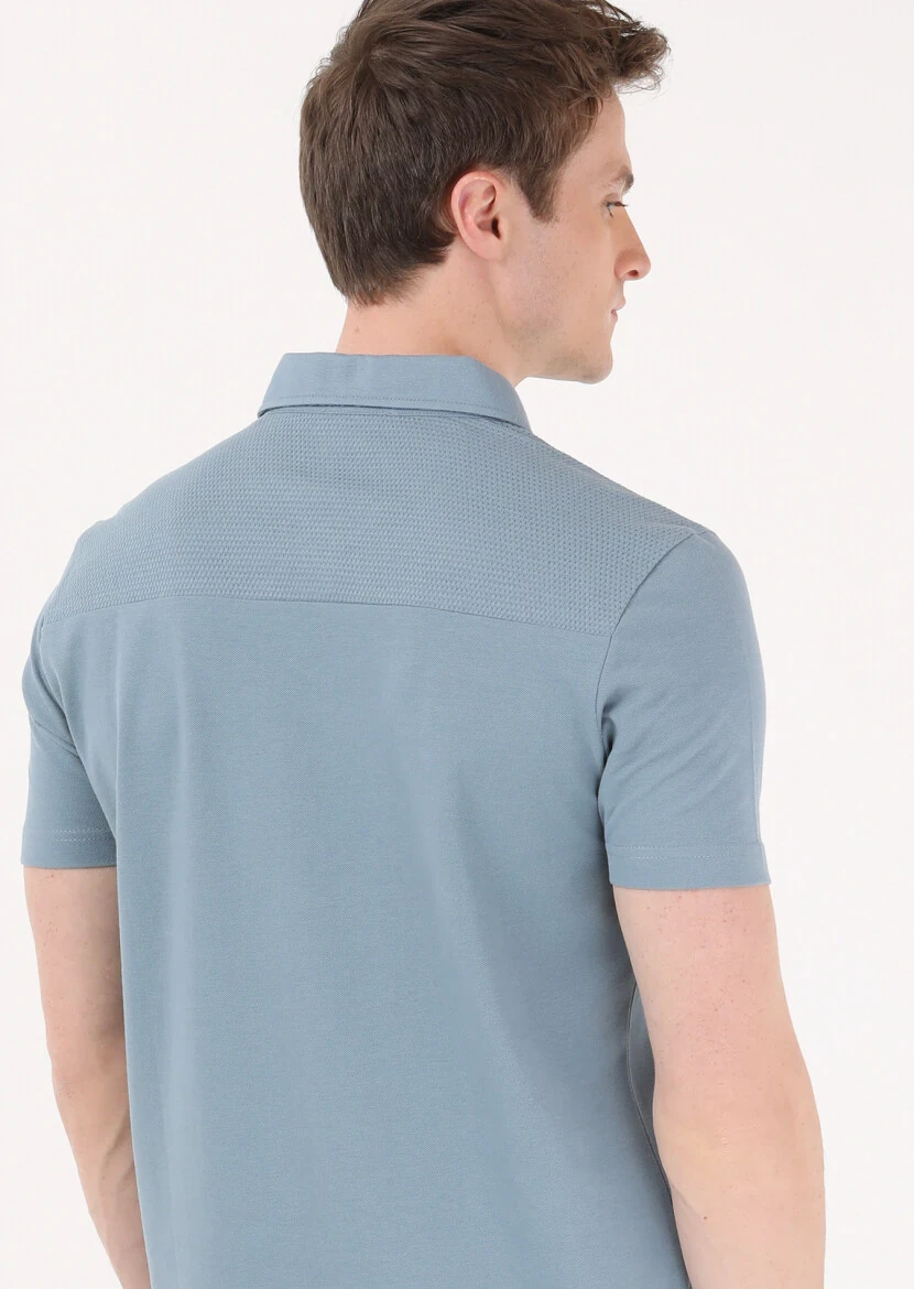Petrol Jakarlı Polo Yaka %100 Pamuk T-Shirt - 4