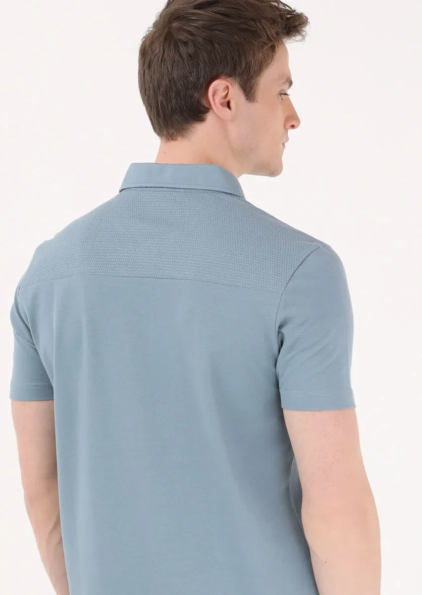 Petrol Jakarlı Polo Yaka %100 Pamuk T-Shirt - 4