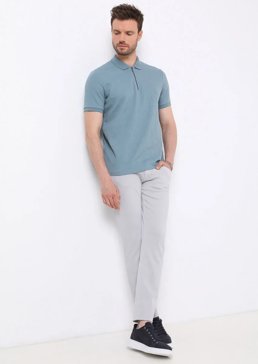 Petrol Jakarlı Polo Yaka Pamuk Karışımlı T-Shirt - 3